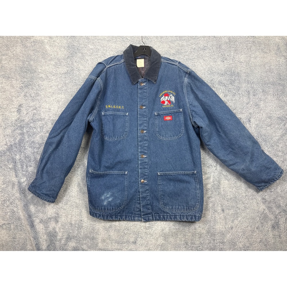 Dickies Mens XL Blue Denim Chore Coat Laborers Local 872 Blanket Lined W223390